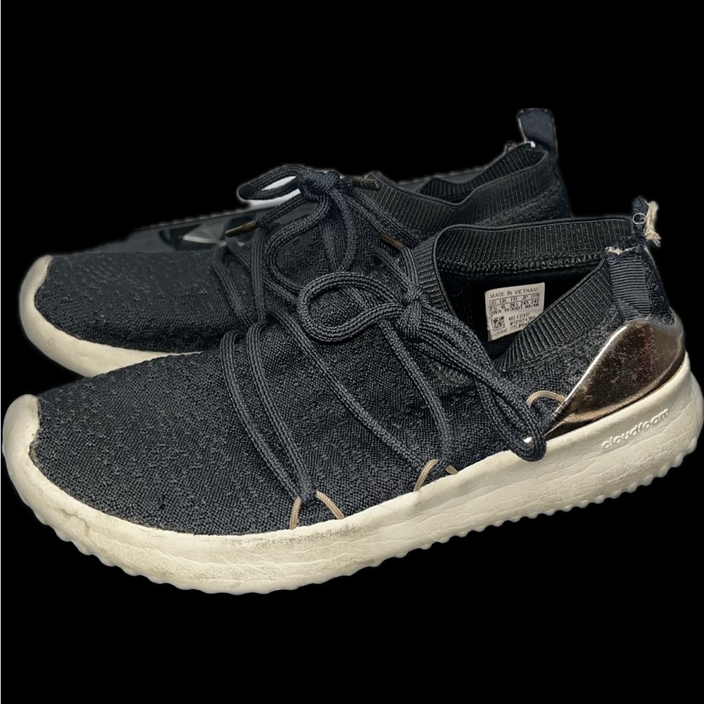 adidas Women's Black Knit Sneakers with White Sole